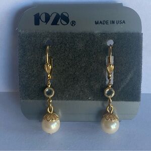 Vintage 1928 Gold and Faux Pearl Drop Earrings